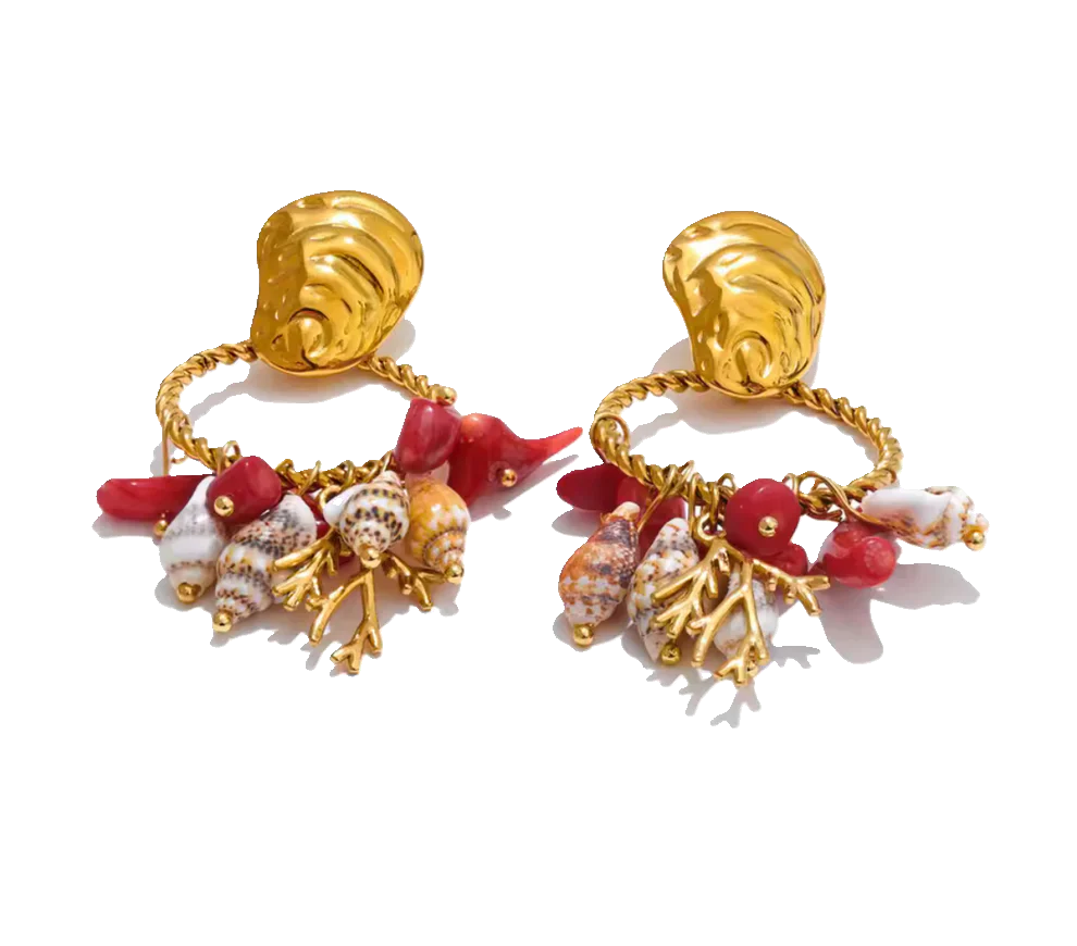 Red Stone Shell earrings