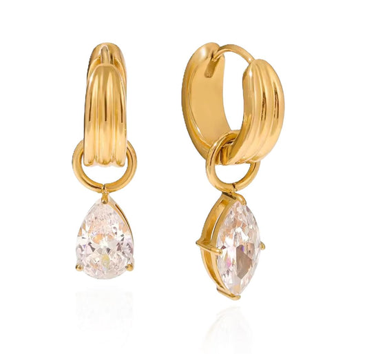 Teardrop-shaped White Zirconia Pendant Earrings
