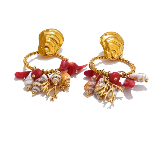 Red Stone Shell earrings