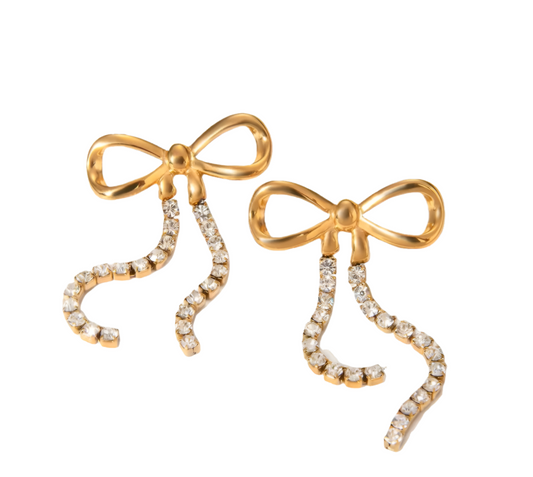 Bowknot Hanging Rhinestone Earrings