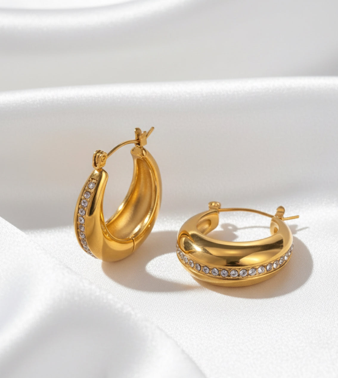 Cubic Zirconia Chubby Hoops Earrings