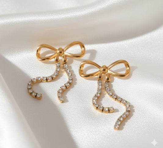 Bowknot Hanging Rhinestone Earrings