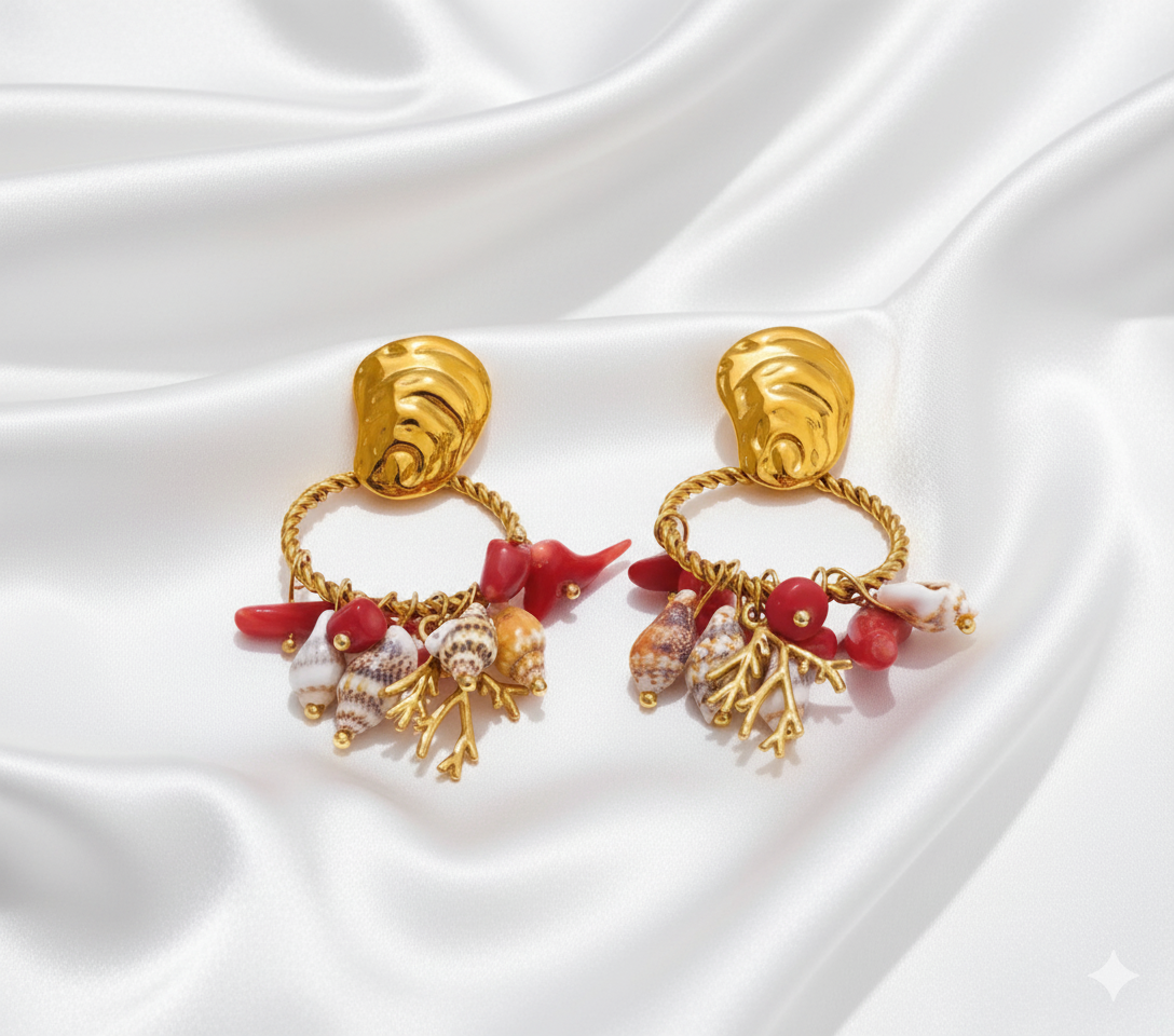 Red Stone Shell earrings