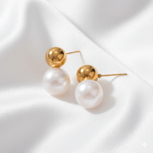 Pearl Studs with Gold