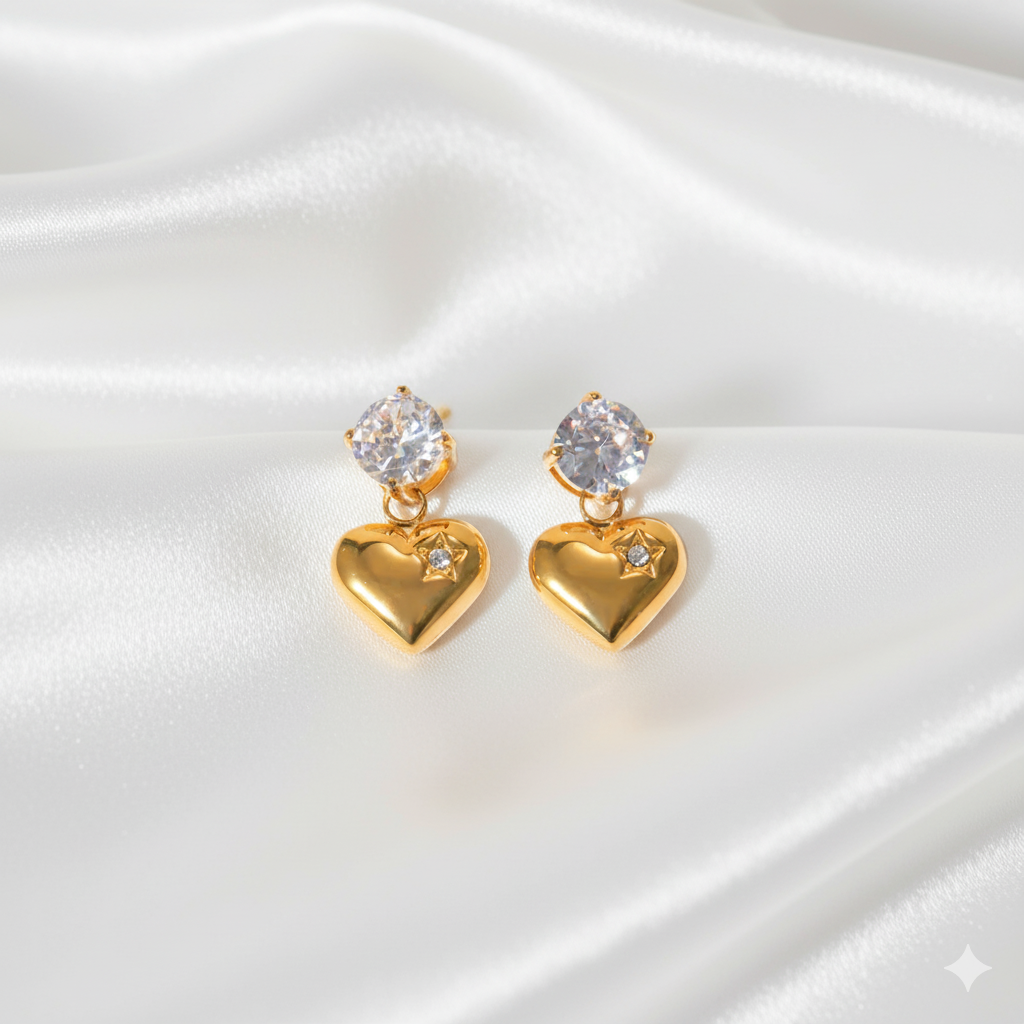 Heart Studs with Diamonds