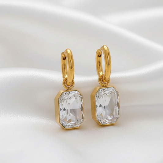 Laila Hoops - White Zircon Drop Hoops