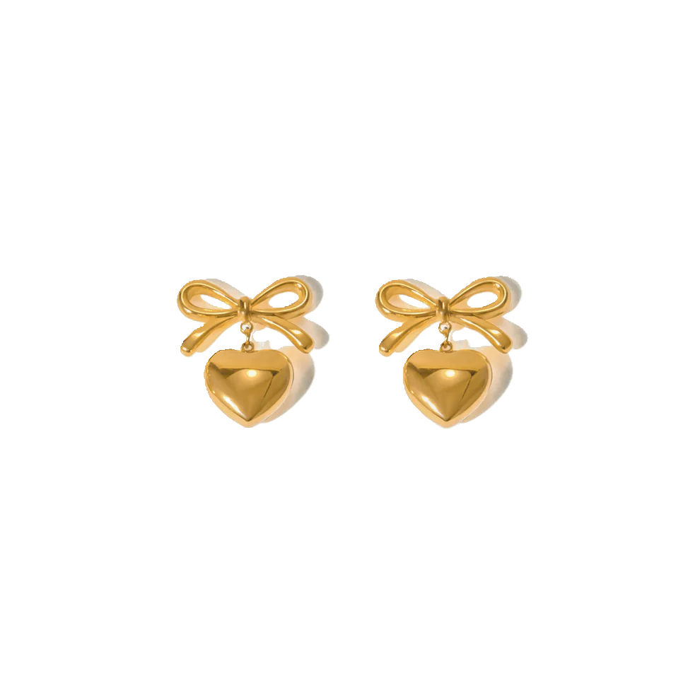 Heart Shaped Bow Dangling Earrings