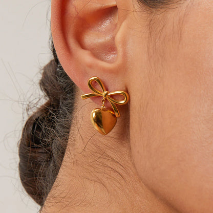 Heart Shaped Bow Dangling Earrings