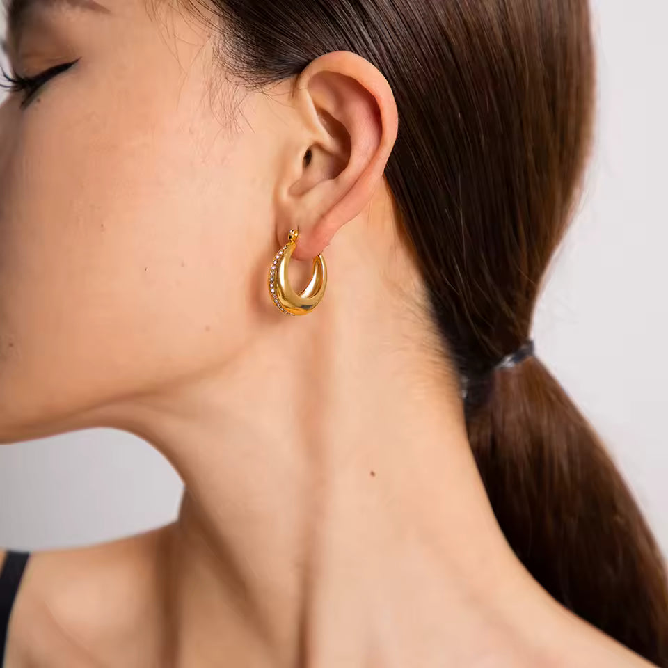 Cubic Zirconia Chubby Hoops Earrings