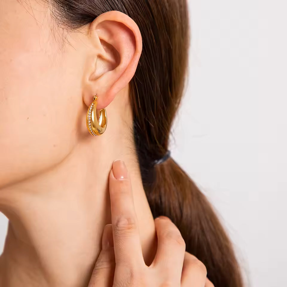 Cubic Zirconia Chubby Hoops Earrings