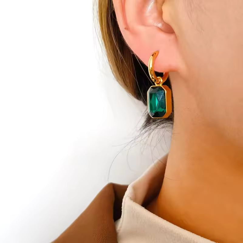 Laila Hoops- Green Zircon Drop Hoops